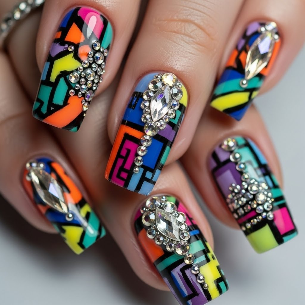 Intricate nail art detail at L & L nail salon in Brooklyn